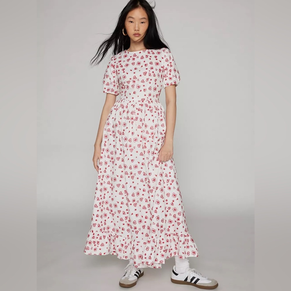 XL Sister Jane Doodle Bloom Printed Red and Cream Midi Dress